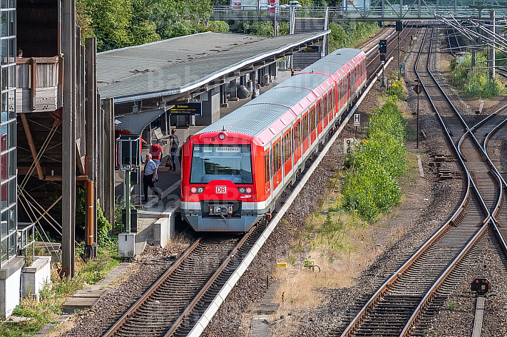 Ein Hamburger S-Bahn-Zug steht an der Haltestelle Rübenkamp